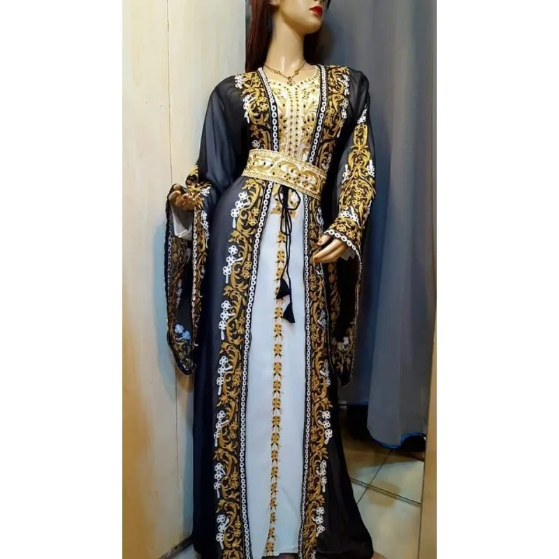 

Black Dubai Moroccan Kaftan Georgette Dress Jilbab Arabian Clothing Fashion Trends