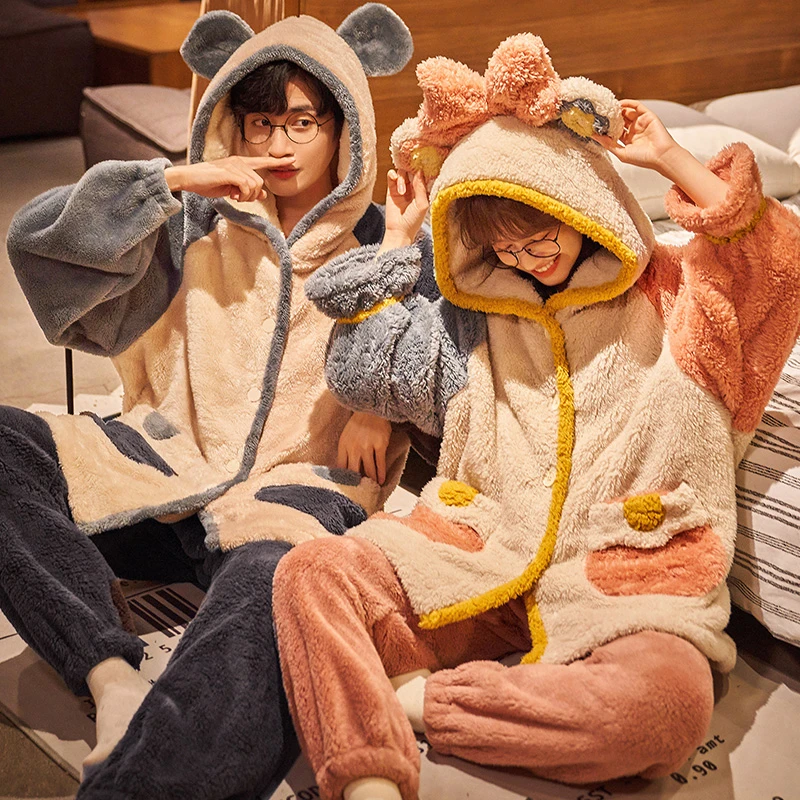 Couple pajamas set Winter Sleepwear Women Men Pijama Mujer Plush Thicken Pyjama Warm Night Wear Cartoon Hoodie Lovers Homewear
Couple pajamas set Winter Sleepwear Women Men Pijama Mujer Plush Thicken Pyjama Warm Night Wear Cartoon Hoodie Lovers Homewear