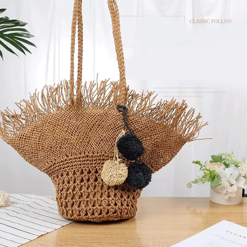 

2023 New Grass Woven Beach Bag Summer Fairy Weaving Bag Versatile Vacation Crossbody Handbag