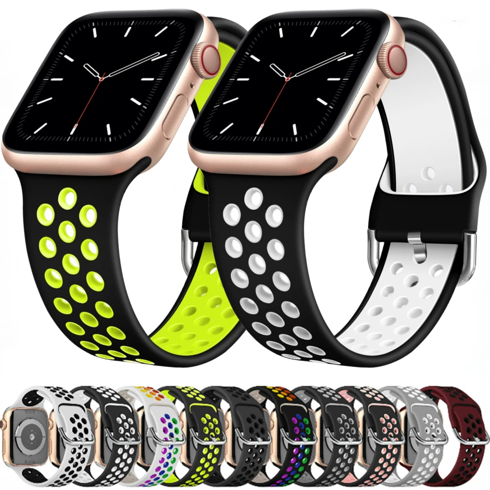 

Silicone Strap For Apple Watch Band 45mm 41mm 44mm 40mm 42mm 38mm Ultra 49mm Bracelet Wristband for iWatch Series 8 7 6 5 4 3 SE