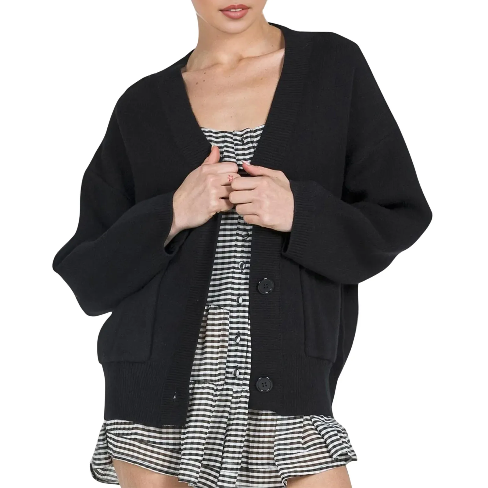 Women's Cardigan Front Oversized Button Lightweight Sweater V Neck Loose Cardigan Knitted Jacket Jumper Tops Streetwear
Women's Cardigan Front Oversized Button Lightweight Sweater V Neck Loose Cardigan Knitted Jacket Jumper Tops Streetwear