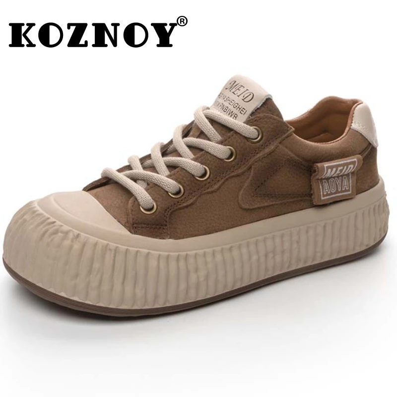 

Koznoy 4.5cm Suede Ankle Boots Women Chunky Sneakers Moccasin Flats Autumn Spring Natural Genuine Leather Loafer Ethnic Shoes