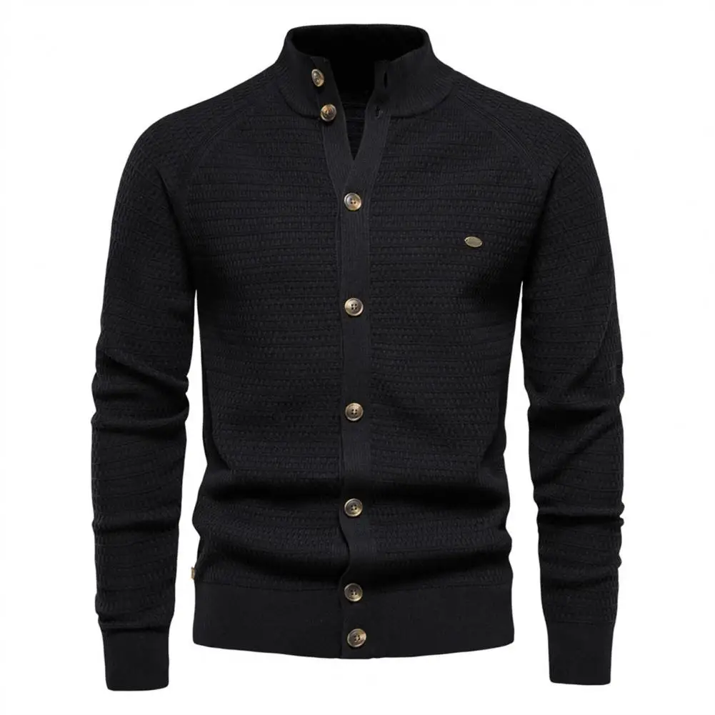 

Ribbed Cuffs Knitted Coat Stylish Men's Knitwear Slim Fit Single Breasted Cardigans with Stand Collar Ribbed Cuffs for Autumn