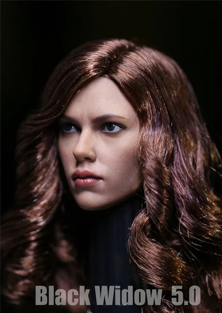 

1/6 Scarlett Johansson Black Widow Head Sculpt With long brown Long curly Hair Female head Model F 12" suntan Figure body