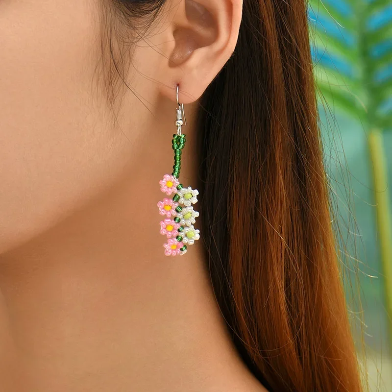 

Rice bead earrings Flowers Graph Originality Hand knitting Bohemia Alloy Geometry Fashion Simple Beaded earrings