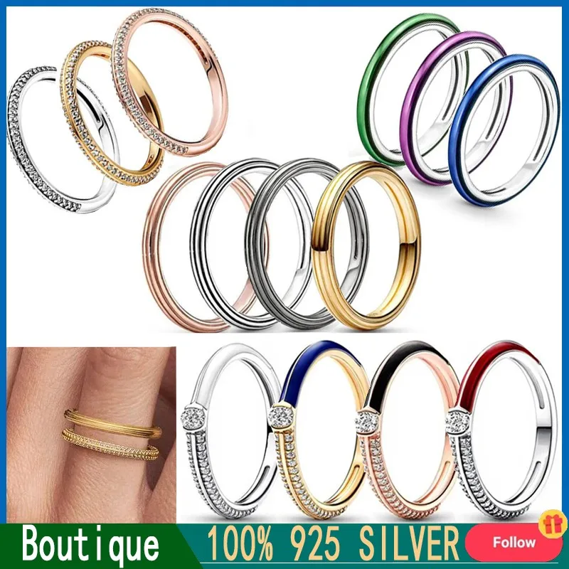 

New Women's Popular Ring 925 Sterling Silver Original Logo ME Series Multi Color Drip Glue Shining Ring DIY Charming Jewelry