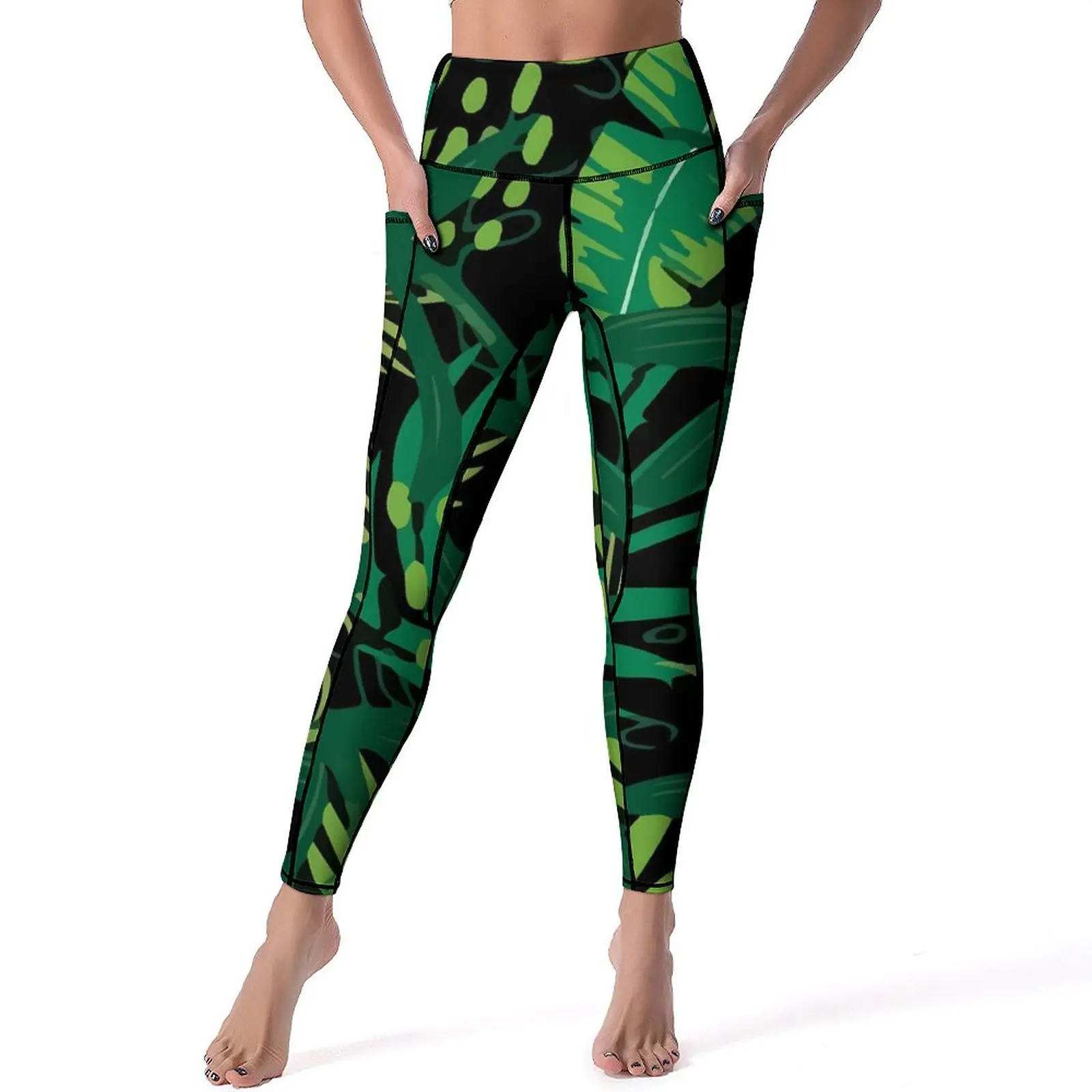 

Tropical Plants Leggings Sexy Trending Leaves High Waist Yoga Pants Vintage Quick-Dry Leggins Women Custom Gym Sport Legging