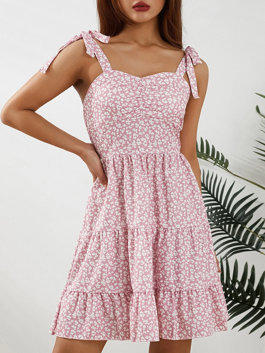 Women's Sleeveless Dress Floral Printed Pleated Tie-Up Backless Slim Waist Dress Casual Simple Clothes
Women's Sleeveless Dress Floral Printed Pleated Tie-Up Backless Slim Waist Dress Casual Simple Clothes