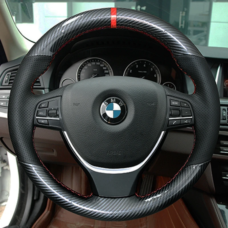 

Custom Car Steering Wheel Braid Cover Carbon Fiber Genuine Leather 100% Fit For BMW F10 2014 520i 528i 730Li 740Li 750Li