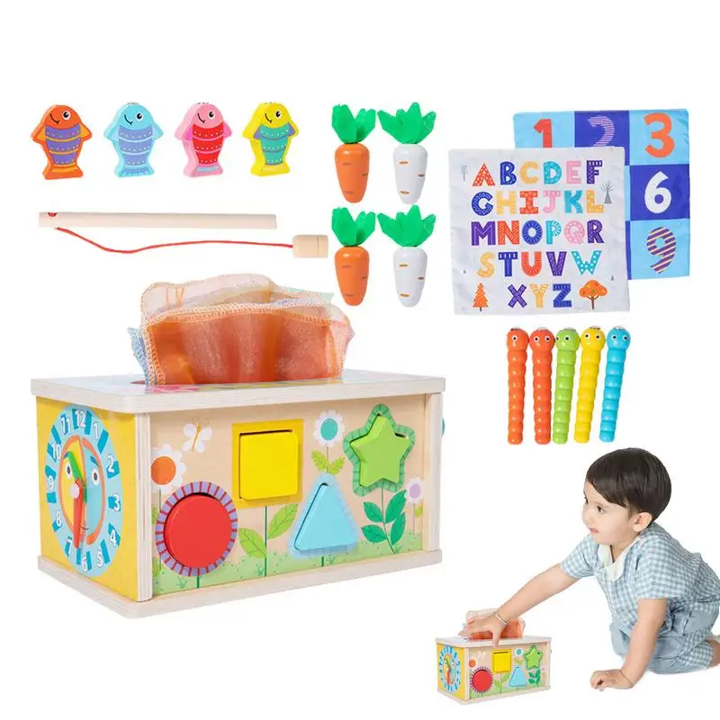 

Wooden Play Kit Montessori Toy 8-in-1 Color Shape Matching Carrot Harvest Game Early Development Toys For Boys Girls Children