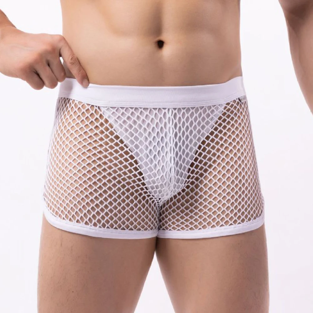 

Men Sports Mesh Boxer Brief Sexy See Through Panties Low Rise Sex Underwear Trunks Lingerie Hollow Breathable Male Underpants