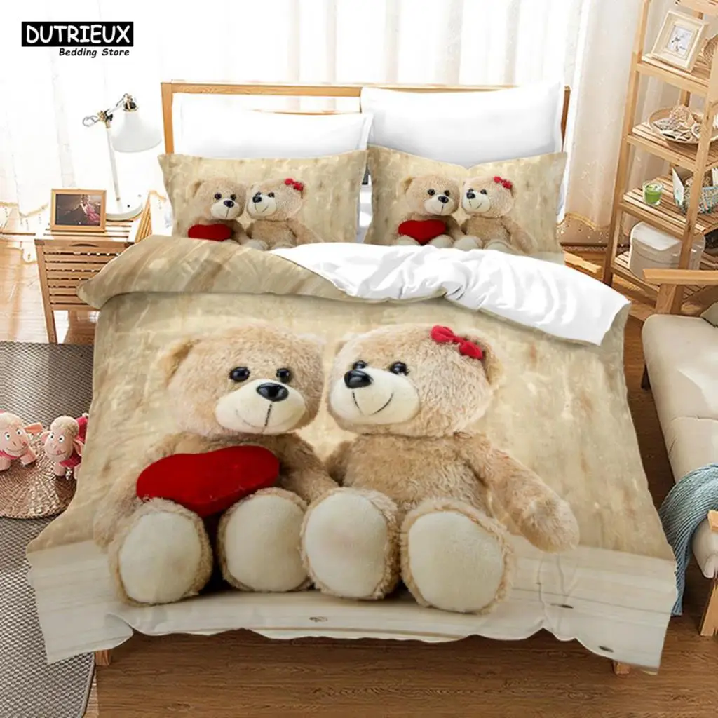 

3D Teddy Bear Bedding Set White Polar Bear Bed Linen Teens Women Single Twin Queen King Full Size Duvet Cover 2/3pcs Bedclothes