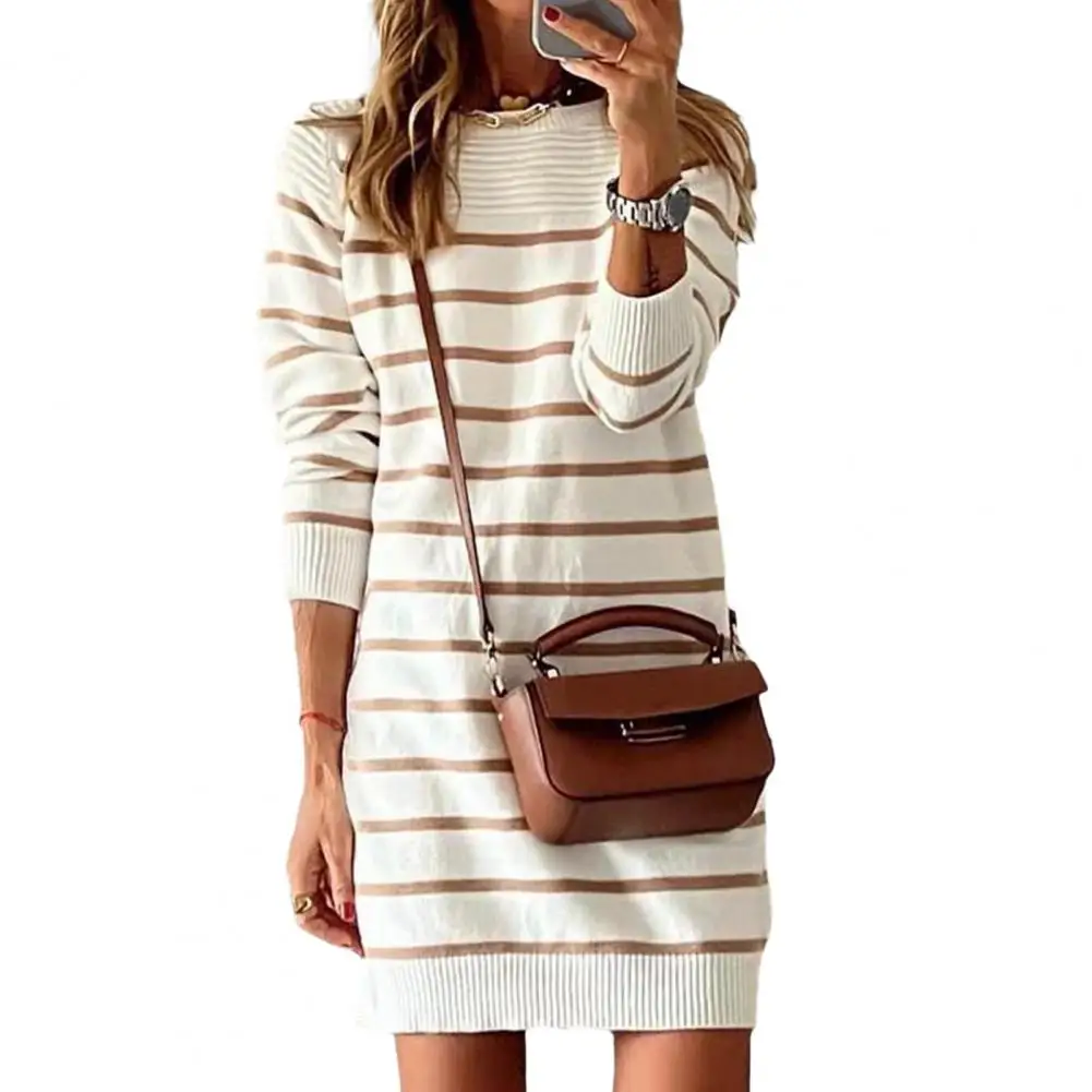 Women Sweater Dress Chic Striped Print Sweater Dress Striped Print Knit Dress O-neck Long Sleeve Ribbed Trim Women's
Women Sweater Dress Chic Striped Print Sweater Dress Striped Print Knit Dress O-neck Long Sleeve Ribbed Trim Women's