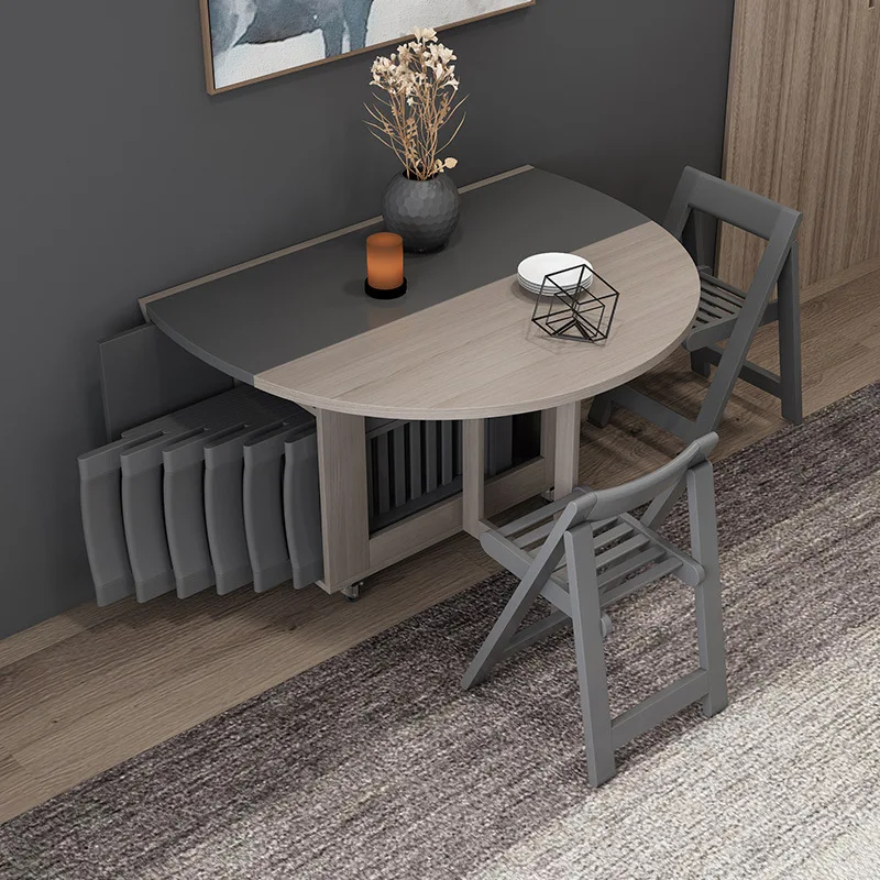 Fashion Folding Dining Table Furniture Multifunctional Round Movable Dining Table with Folding Chairs 
Fashion Folding Dining Table Furniture Multifunctional Round Movable Dining Table with Folding Chairs