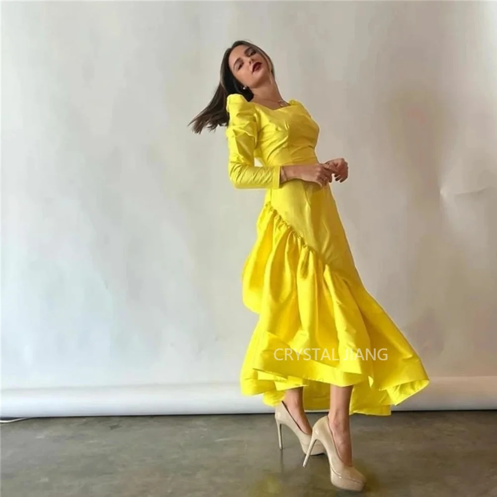 Vintage Long Yellow Square Collar Satin Evening Dresses Full Sleeves Mermaid Tea Length Robes De Soirée for Women
Vintage Long Yellow Square Collar Satin Evening Dresses Full Sleeves Mermaid Tea Length Robes De Soirée for Women