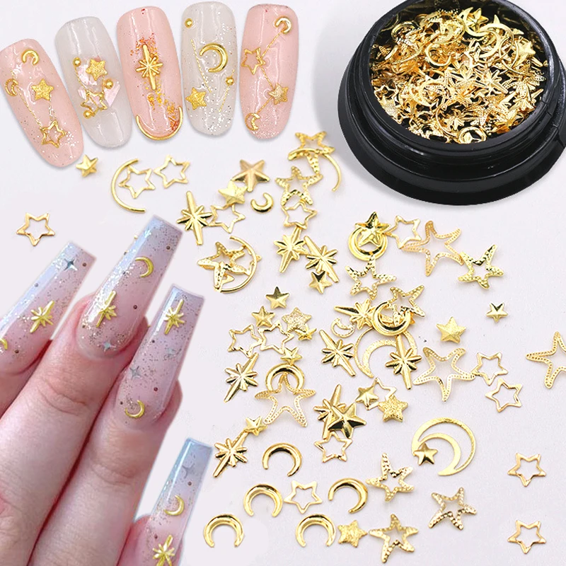 1 Box 3D Moon Stars Nail Studs Gold Nail Charms Alloy Nail Art Rivets Moon Star Metal Nail Jewels for Nail Art Decorations
1 Box 3D Moon Stars Nail Studs Gold Nail Charms Alloy Nail Art Rivets Moon Star Metal Nail Jewels for Nail Art Decorations