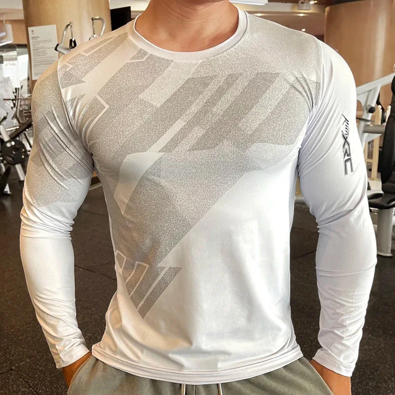 

Мужская спортивная футболка, быстросохнущая рубашка для бодибилдинга и бега, компрессионный Топ с длинным рукавом, футболка для спортзала, Мужская облегающая футболка для фитнеса, Рашгард