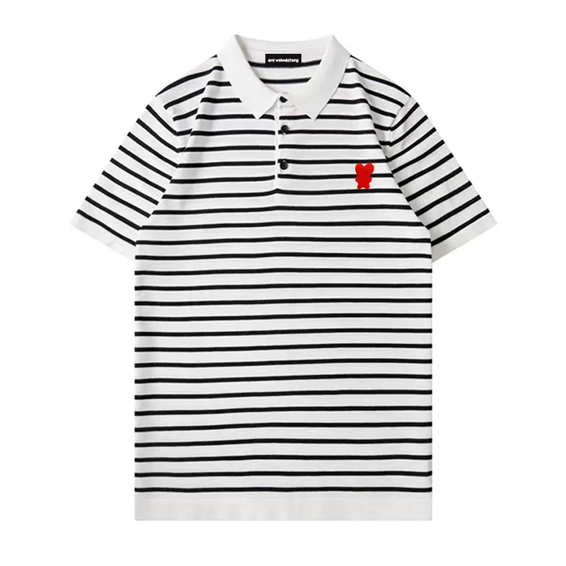 Summer Pullover Sweater Men's Polo Love Stripe Design Luxury New Product Button Short Sleeve Men's Casual Fashion Top Ami My08
Summer Pullover Sweater Men's Polo Love Stripe Design Luxury New Product Button Short Sleeve Men's Casual Fashion Top Ami My08