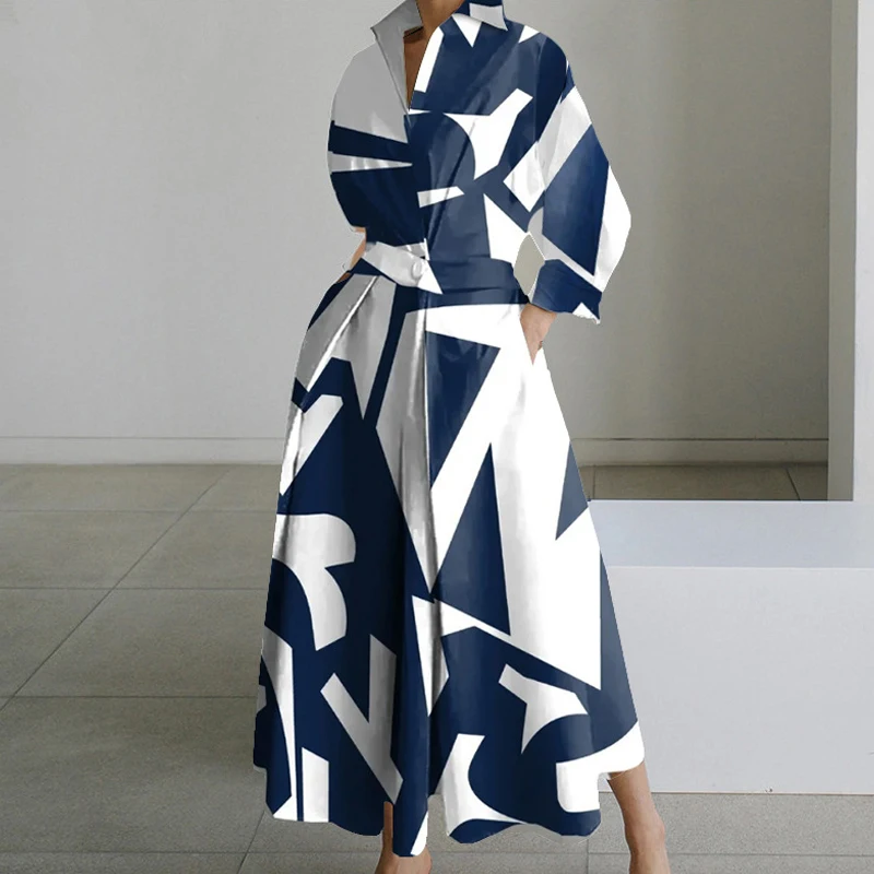 Женское длинное платье-рубашка средней длины, элегантное офисное платье с отложным воротником и длинными рукавами, с модным принтом и карманами, осень
Женское длинное платье-рубашка средней длины, элегантное офисное платье с отложным воротником и длинными рукавами, с модным принтом и карманами, осень