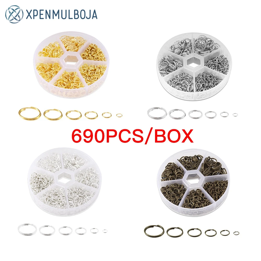 

690pcs/box Metal Keychains with Split Ring Link Chains 4-12mm Key Rings Keyfob Key Pendants Holder Rings DIY Chain Keyring