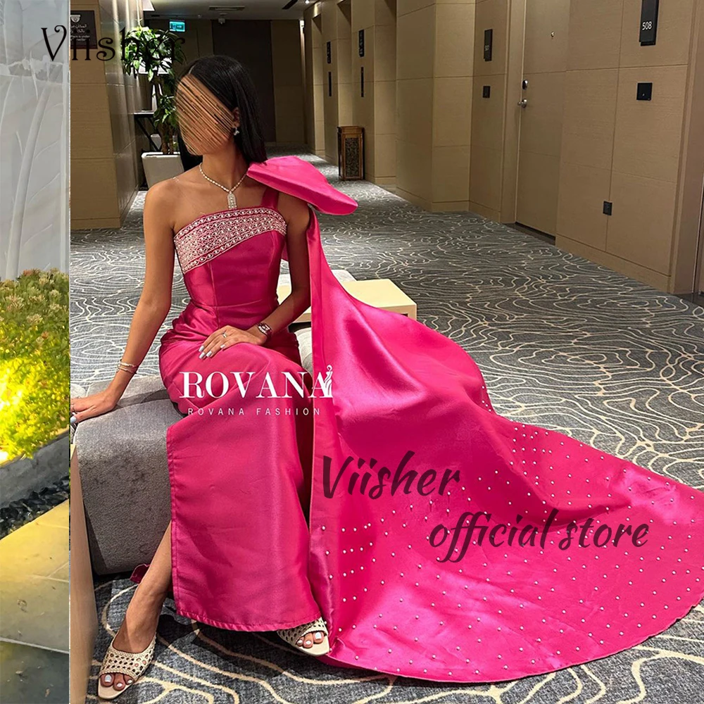 Fuchsia One Shoulder Mermaid Evening Dresses Beaded Satin Arabian Dubai Prom Party Dress with Cape Long Formal Occasion Gowns
Fuchsia One Shoulder Mermaid Evening Dresses Beaded Satin Arabian Dubai Prom Party Dress with Cape Long Formal Occasion Gowns