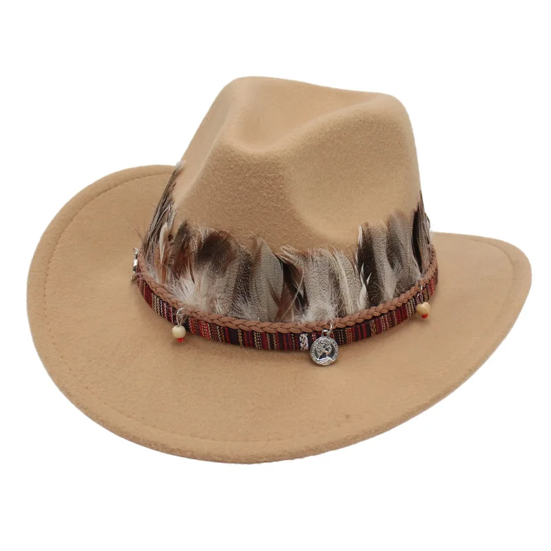 Western Cowboy Hat Feather Ethnic Style Felt Top Hat Wide Brim Women Men Party Cowgirl Fedora Hat Riding Sun Protection Cap
Western Cowboy Hat Feather Ethnic Style Felt Top Hat Wide Brim Women Men Party Cowgirl Fedora Hat Riding Sun Protection Cap