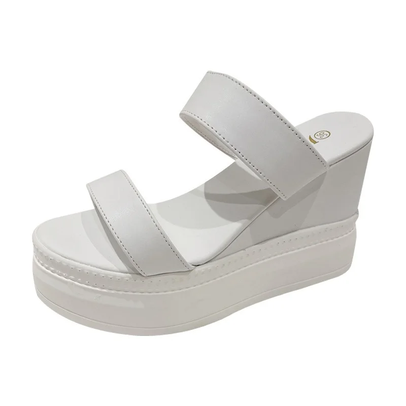

Female Summer Wedges Slippers 10cm High Heels 5cm Platform Pumps Open Toe Soft Leather Transparent Slides Party Nightclub Shoes