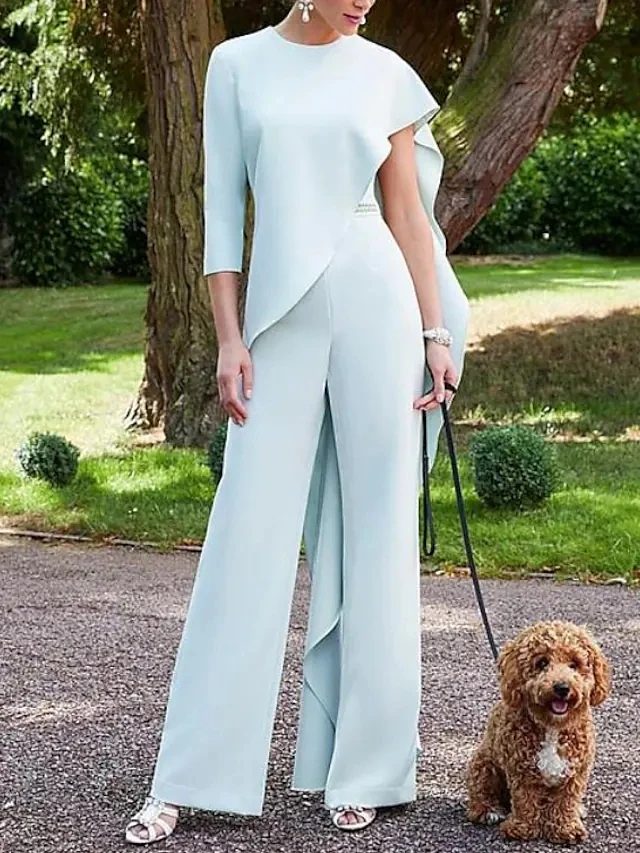 Long Pantsuit / Jumpsuit Mother of the Bride Dress Elegant One Shoulder Floor Length Crepe Wedding Guest Dresses
Long Pantsuit / Jumpsuit Mother of the Bride Dress Elegant One Shoulder Floor Length Crepe Wedding Guest Dresses