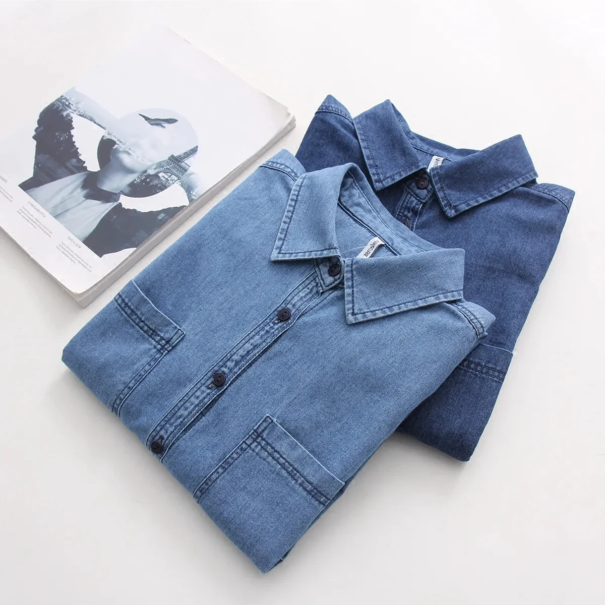 Women's Long sleeved Thin Pure Cotton Coat Spring and Autumn New Slim Fit Casual Fresh Double Pocket Denim Shirt
Women's Long sleeved Thin Pure Cotton Coat Spring and Autumn New Slim Fit Casual Fresh Double Pocket Denim Shirt
