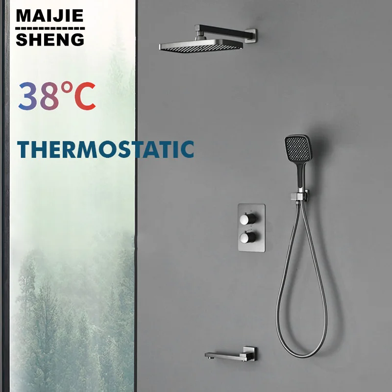 Shower System Black Thermostatic Shower Faucet Set with Rainfall Shower,Tub Spout and Shower Valve Wall Mounted
Shower System Black Thermostatic Shower Faucet Set with Rainfall Shower,Tub Spout and Shower Valve Wall Mounted