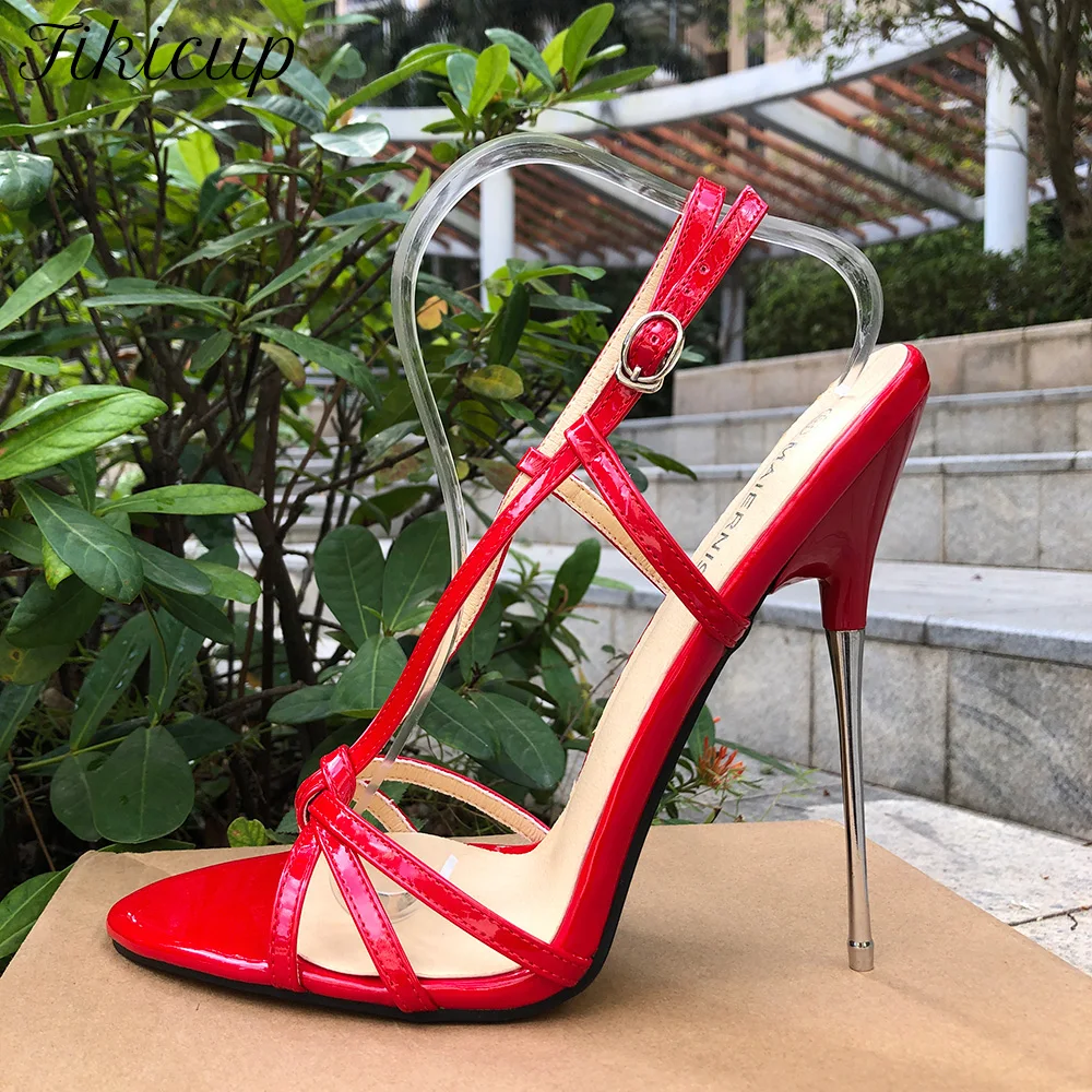 

16cm Extreme Metal High Heels Stilettos Women Red Sandals Pumps Fetish Man Ankle Strap Model Show Party Drag Queen Unisex Shoes