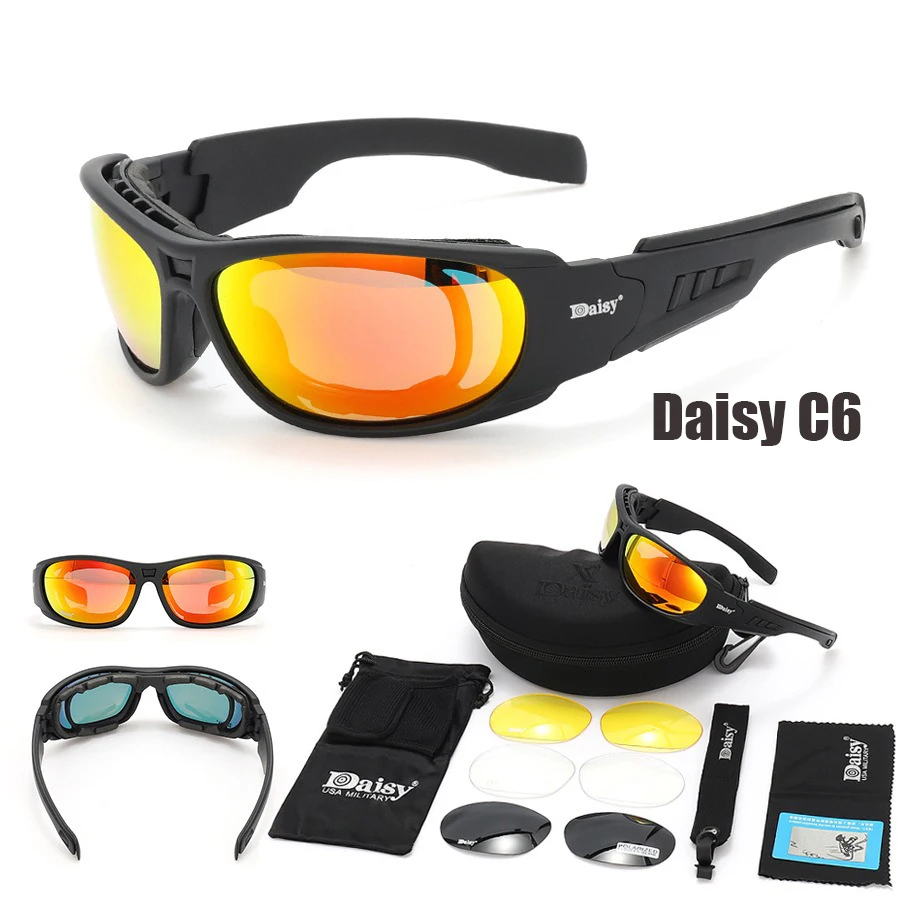 

Тактические поляризованные очки Daisy C6, военные очки, армейские солнцезащитные очки с 4 линзами в оригинальной коробке, мужские очки для стрельбы, походов, Gafas