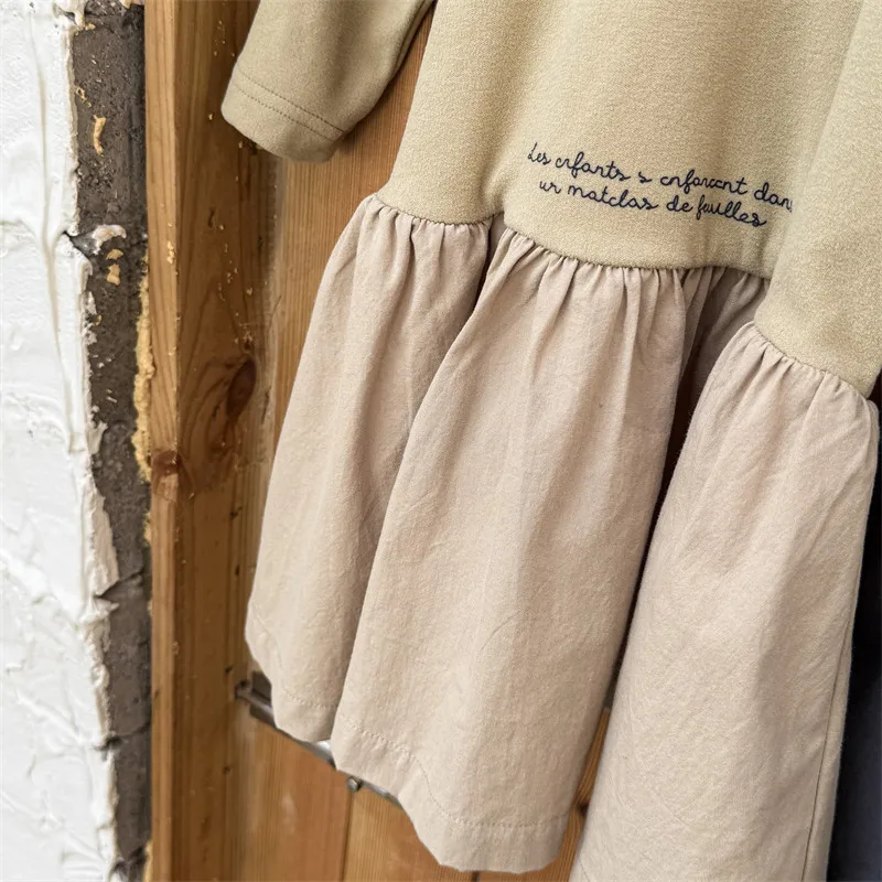 2025 Autumn Winter New Girls Long Sleeve Warm Dress Solid Children Bottoming Dress Letter Print Casual Dress Kids Cotton Clothes 13 S11b83521c5504153bc46c8227c4eabcbi