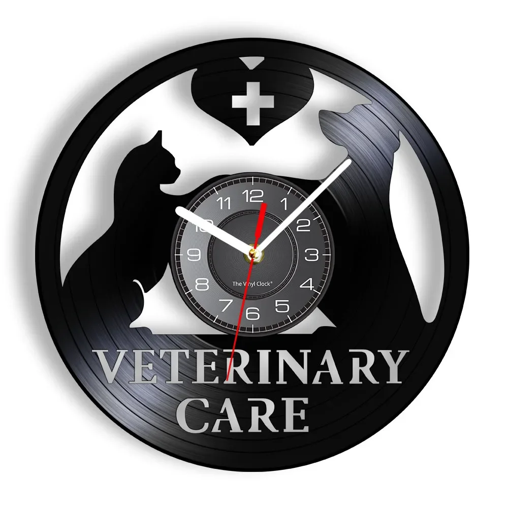 

Dog Cat Veterinary Care Vinyl Record Wall Clock Veterinary Clinic Wall Art Decorative Wall Watch Pet Vet Care Animal Lover Gift
