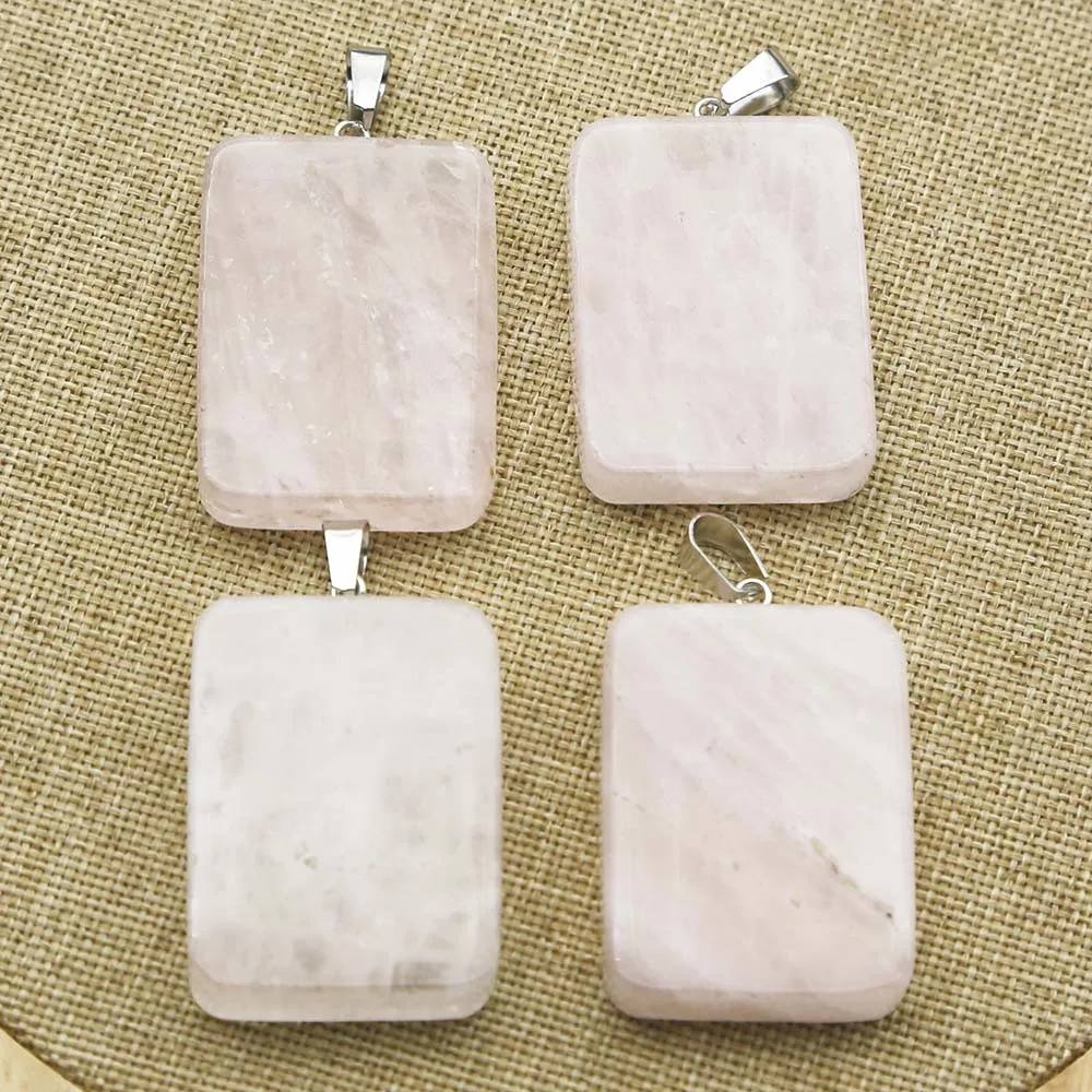 

Natural Stone Rose Quartz Rectangle Ping An Brand Necklace Pendant Sweater Chain Earrings DIY Jewelry Accessories Wholesale 8Pcs