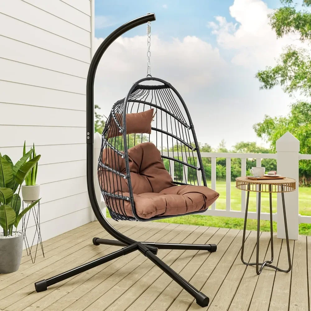 

Hanging Egg Swing Chair Outdoor Wicker Hammock Chairs Indoor with Steel Stand UV Resistant Cushion 350lbs for Patio, Bedroom