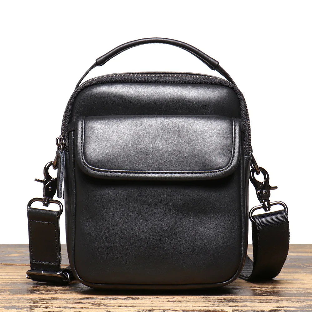 

Men's Small Body Bag Leather Mobile Phone Bag Cowhide Single Shoulder Crossbody Bag Casual All-match Backpack Handbag