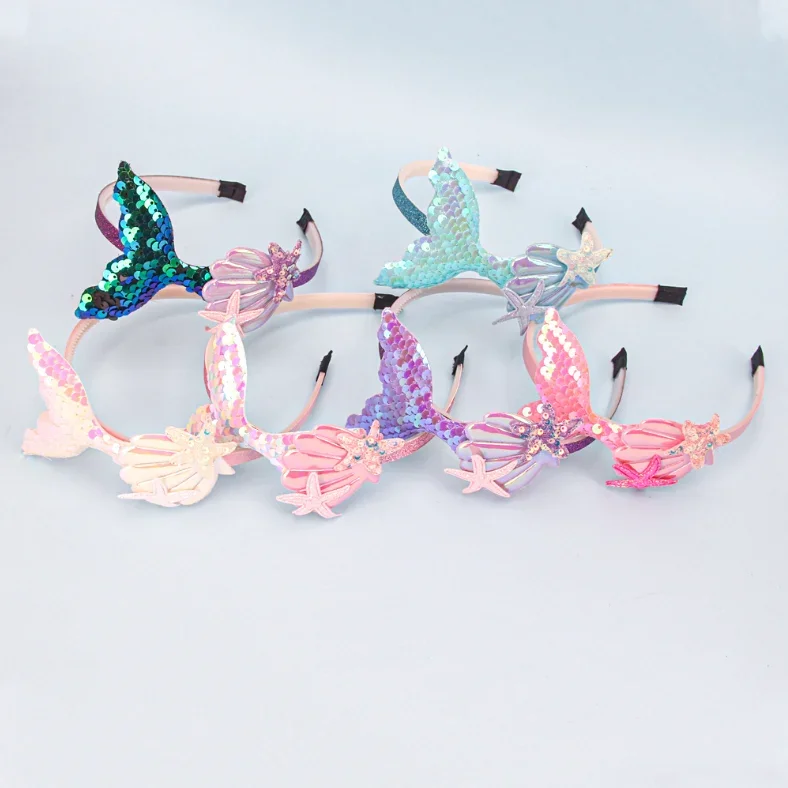 

Girls Hairbands Mermaid Headwear Color Sequin Shells Shiny Princess Sweet Children's Hair Accessories Photo Prop Party Headbands