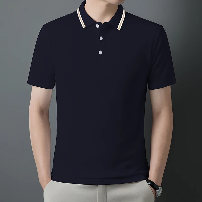 

Commute Basic Lapel Polo Shirts Stylish Spliced Button Men's Clothing Solid Color Summer Business Casual Short Sleeve T-shirts