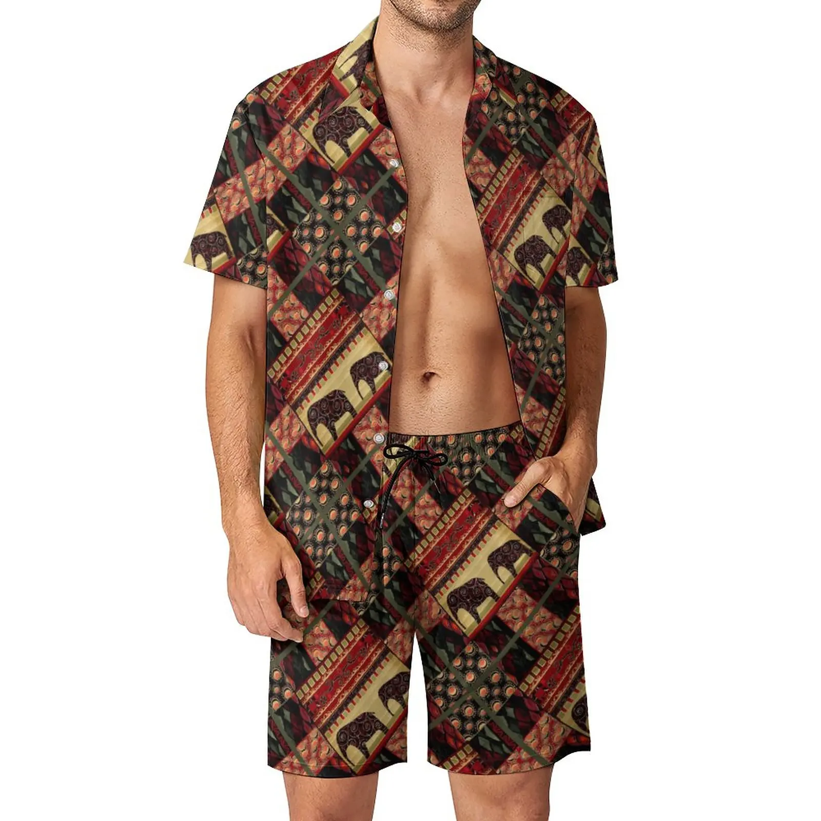 Винтажные мужские комплекты с изображением слона, повседневная гавайская рубашка в африканском стиле с пэчворком, дизайнерские шорты с коротким рукавом, летний пляжный костюм стандарта 3XL
Винтажные мужские комплекты с изображением слона, повседневная гавайская рубашка в африканском стиле с пэчворком, дизайнерские шорты с коротким рукавом, летний пляжный костюм стандарта 3XL