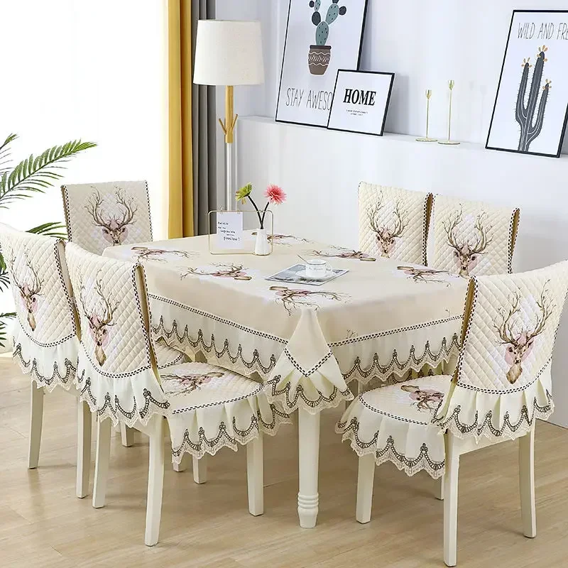 

Нескользящий тканевый чехол на стул в европейском стиле с кружевными краями, всесезонный Универсальный Чехол на подушку для обеденного стула