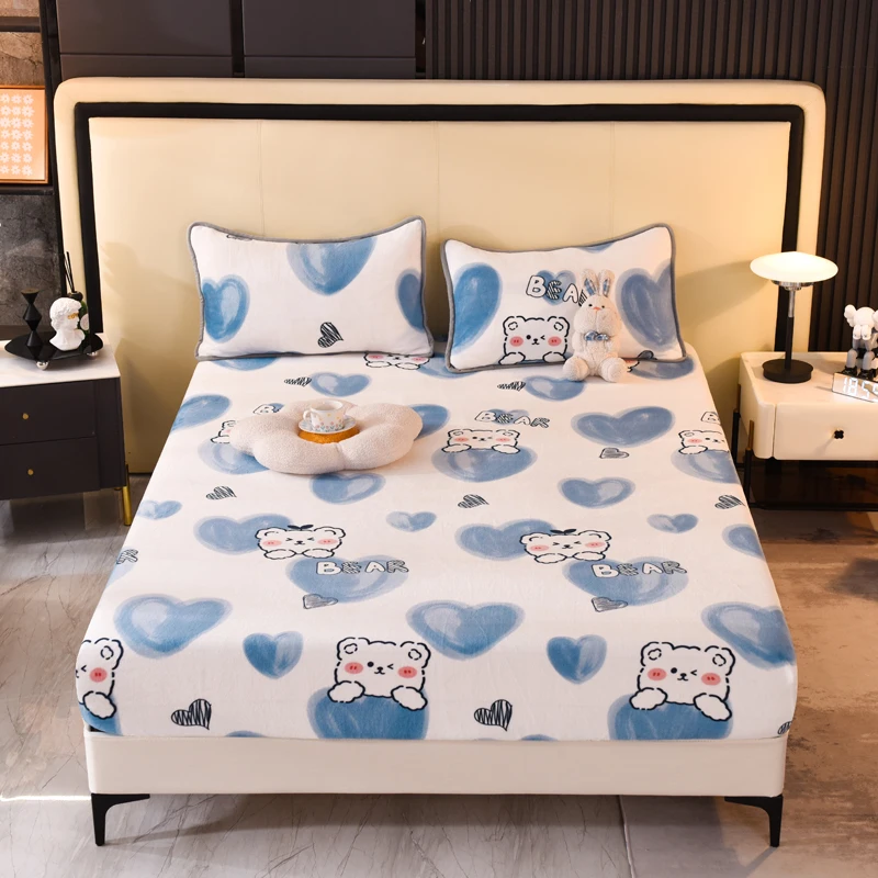 

Thicken Warm Soft Flannel Quilted Elastic Mattress Cover Winter Velvet King Queen Bed Sheet Mattress Protector Cover Bedspread