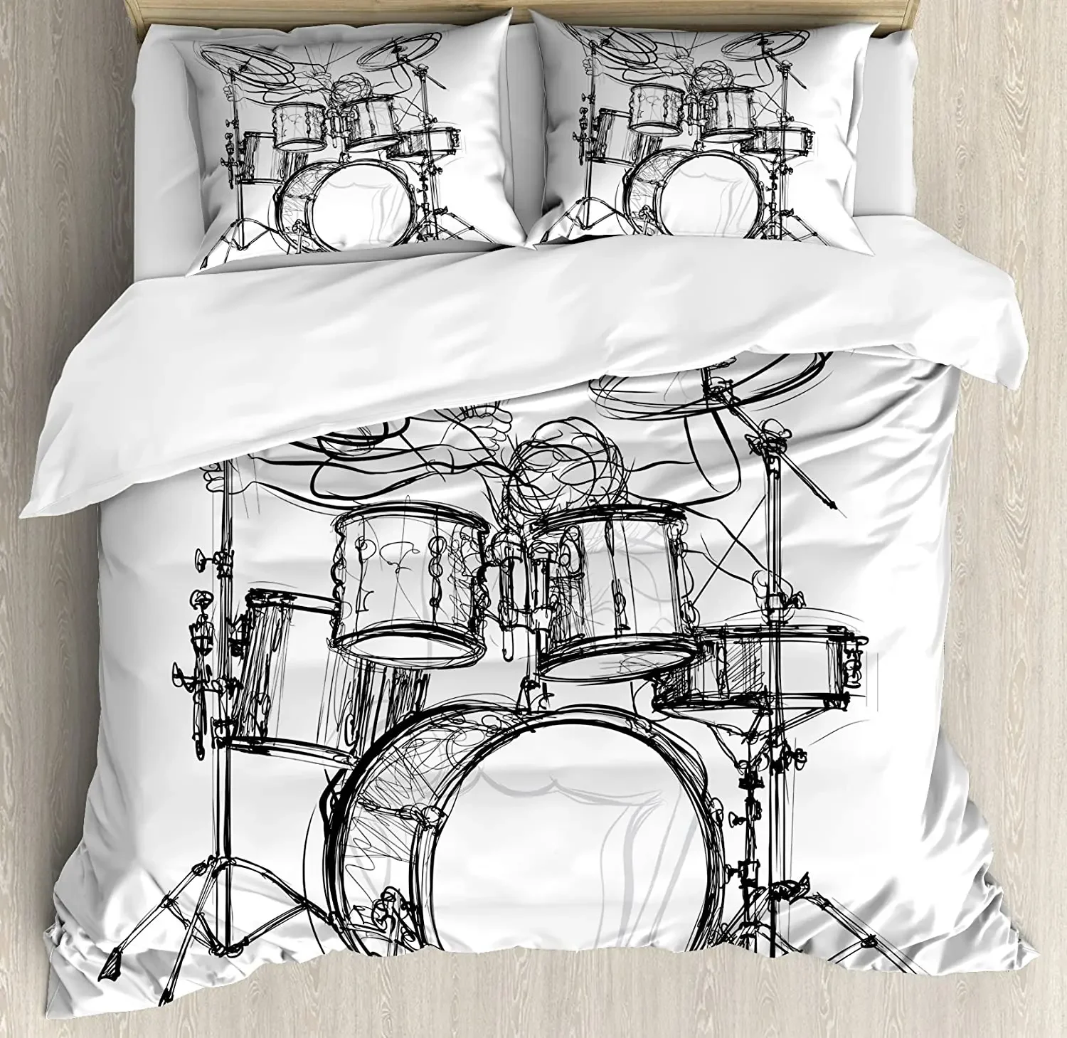 

Rock Music Bedding Set For Bedroom Bed Home Doodle Drawing Sketch Style Drummer Musical I Duvet Cover Quilt Cover And Pillowcase