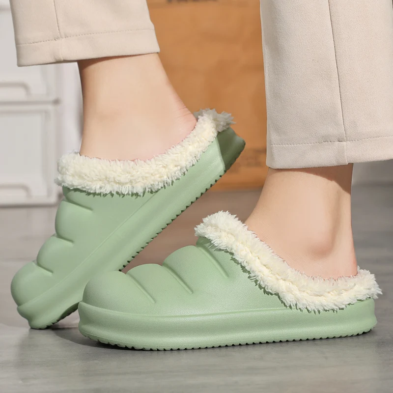 Тапочки женские короткие плюшевые, водонепроницаемые, однотонные домашние тапочки, Нескользящие, плоская подошва, зима 2023