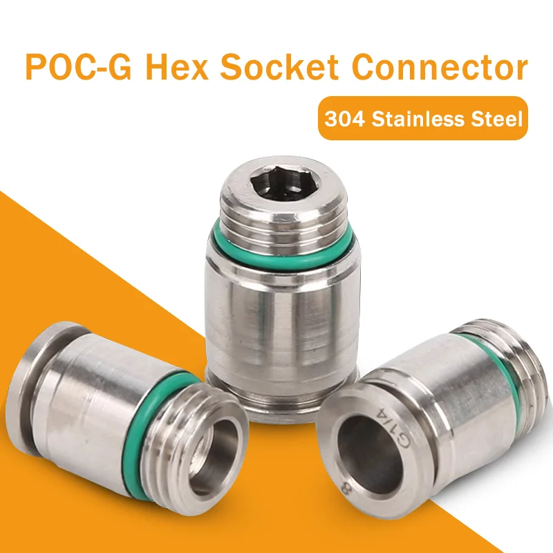 

POC-G M5 1/8" 1/4" 3/8" 1/2" Male 4-12mm Press Push in Quick Connector Air Fitting Pneumatic Coupling 304 Stainless Socket Allen