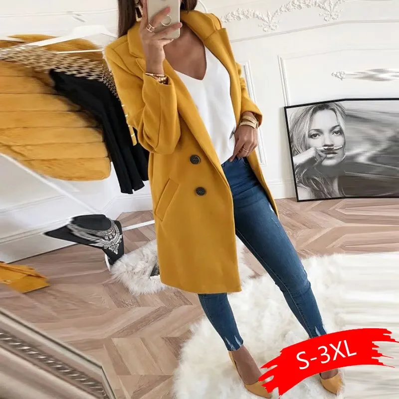 

Plus Size XXXL Woollen Blends Overcoats Women Solid Long Sleeve Casual Oversize Outwear Jackets 2024 New Autumn Winter Wool Coat