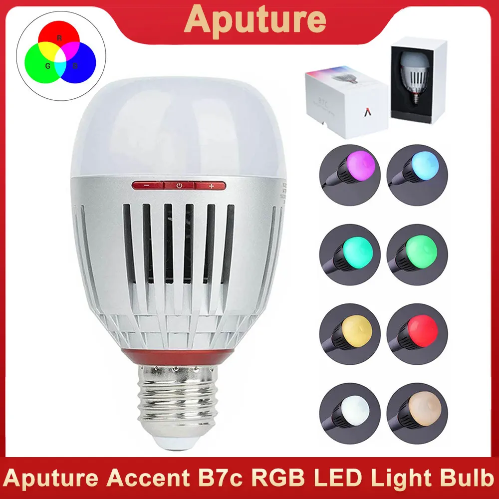 

Aputure Accent B7C 7W RGBWW LED Smart Light Bulb Photographic Light 2000K-10000K Adjustable 0-100% Stepless Dimming App Control