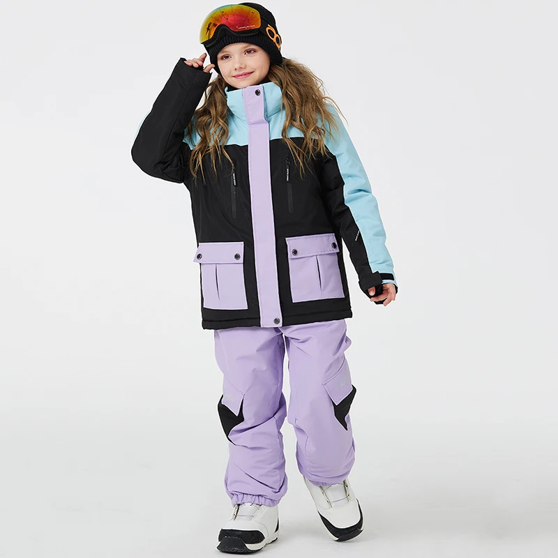 

Детский уличный лыжный костюм, теплый ветрозащитный Новый лыжный спортивный костюм, свободная зимняя одежда для мальчиков, утепленная куртка и штаны для девочек 2024