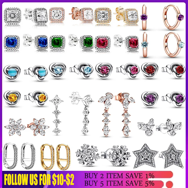 

925 Sterling Silver Stud Earring Birthstone Eternity Circle Snowflake Hoop Earrings For Women Making Wedding Party Jewelry Gift