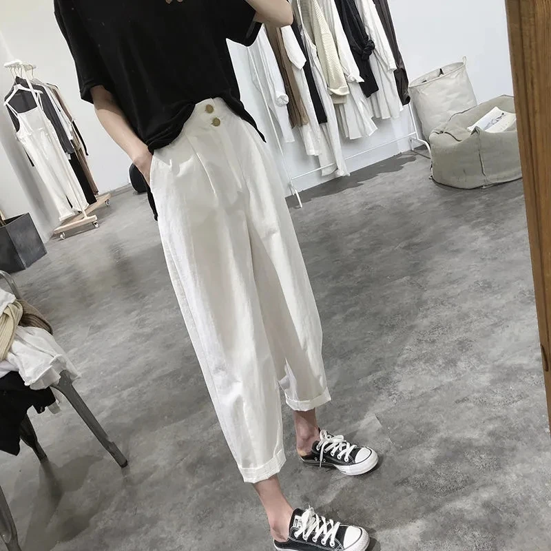 Button Casual Pants For Women Spring Autumn New Elastic High Waisted Loose Harun Pants Korean Cotton Ankle-Length Pants Female
Button Casual Pants For Women Spring Autumn New Elastic High Waisted Loose Harun Pants Korean Cotton Ankle-Length Pants Female